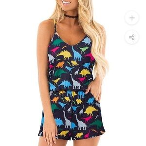 Black, Blue, Pink, Orange Dinosaur Romper with pockets